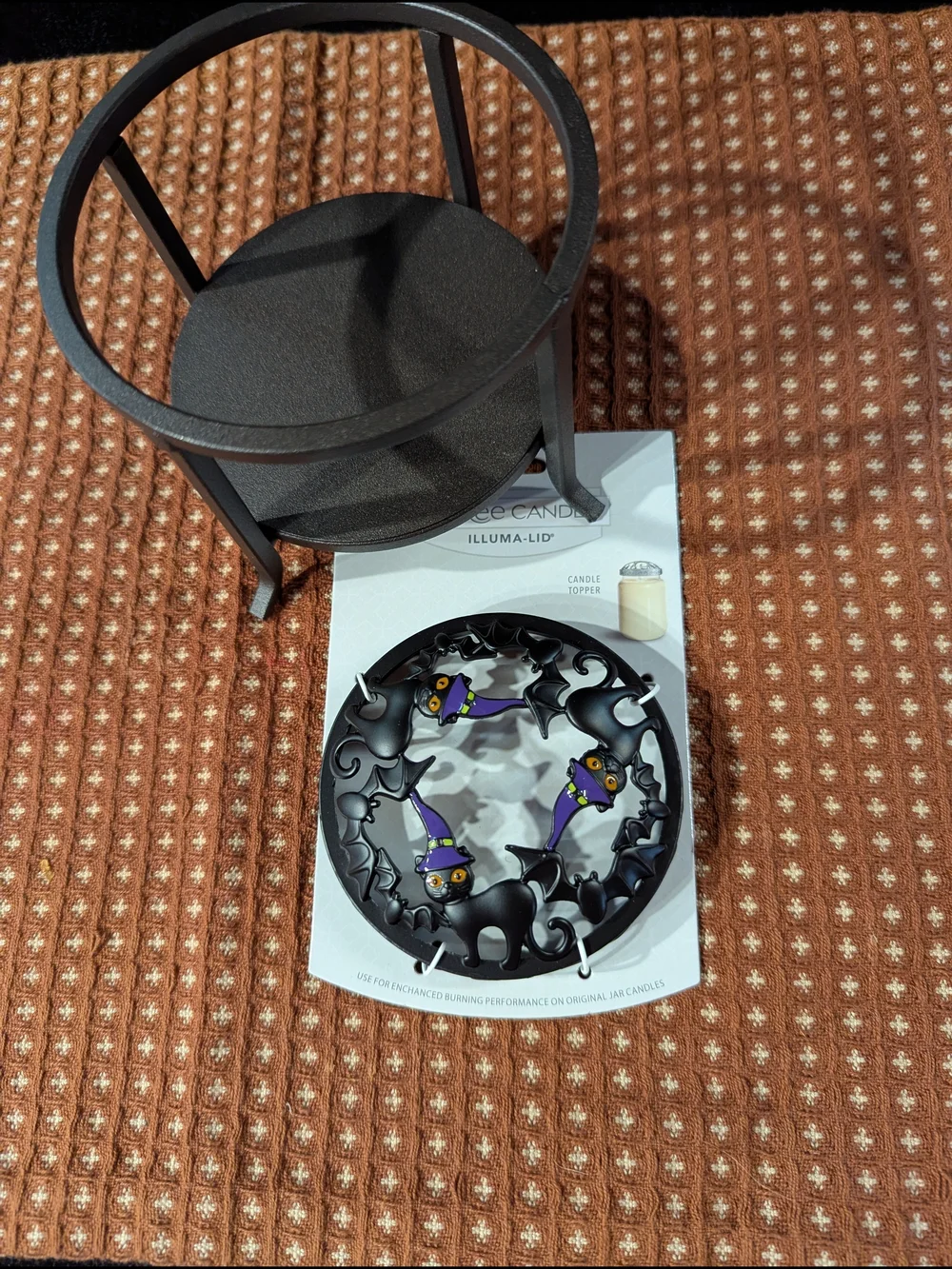 Yankee Candle Illuma-Lid Halloween Cat & Bat Topper Black & Purple & Black Iron
